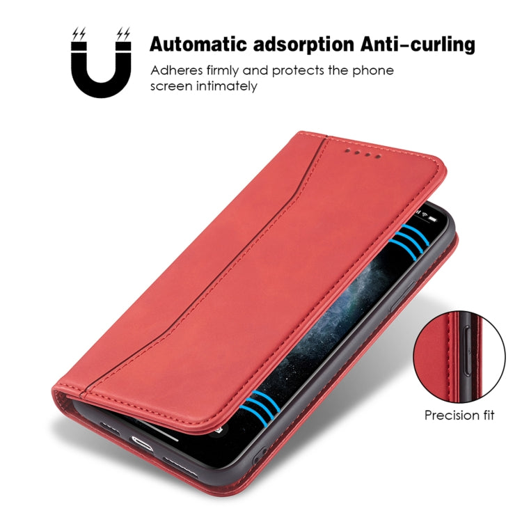 For iPhone 11 Pro Max Skin-feel Calfskin Texture Magnetic Dual-Fold Horizontal Flip Leather Case with Holder & Card Slots & Wallet