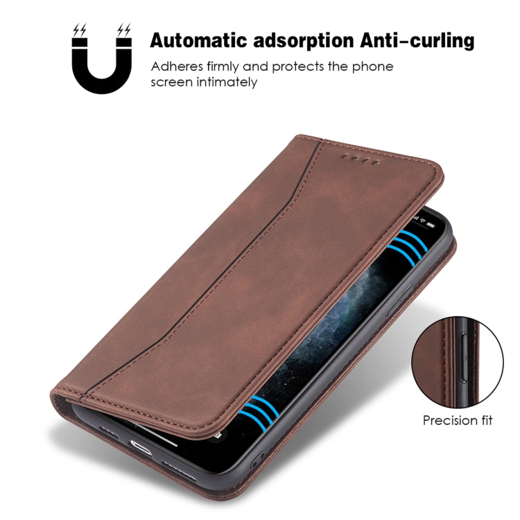 For iPhone 11 Pro Max Skin-feel Calfskin Texture Magnetic Dual-Fold Horizontal Flip Leather Case with Holder & Card Slots & Wallet