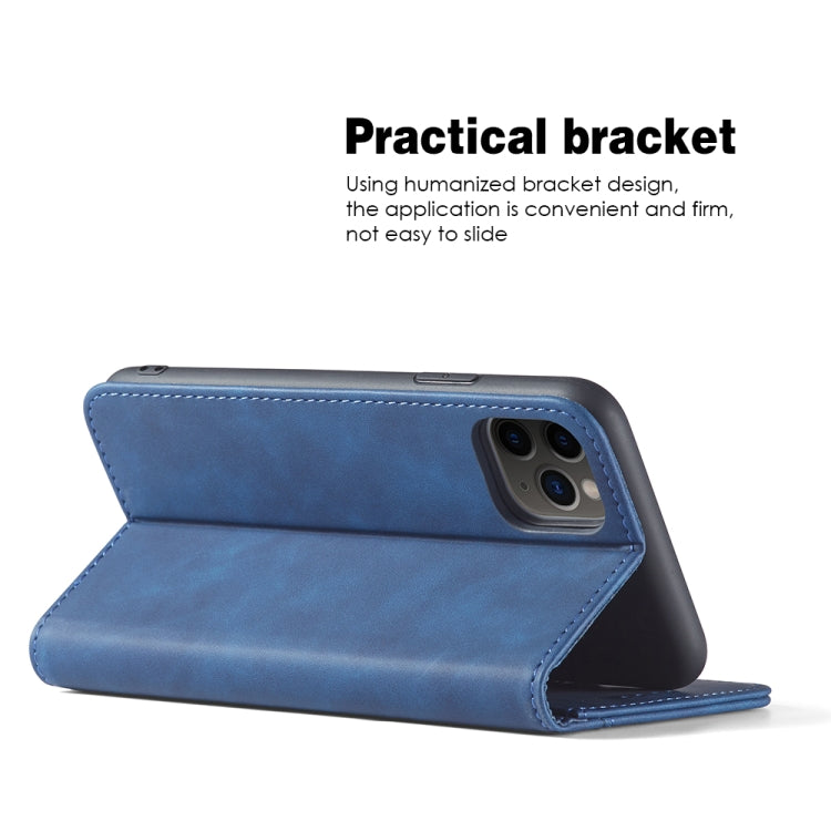 For iPhone 11 Pro Max Skin-feel Calfskin Texture Magnetic Dual-Fold Horizontal Flip Leather Case with Holder & Card Slots & Wallet