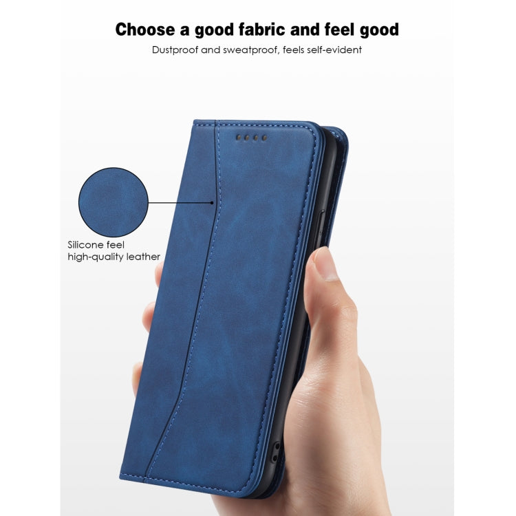 For iPhone 11 Pro Max Skin-feel Calfskin Texture Magnetic Dual-Fold Horizontal Flip Leather Case with Holder & Card Slots & Wallet