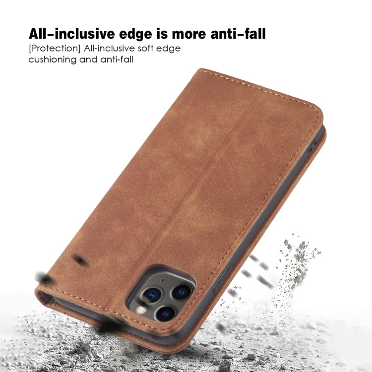 For iPhone 11 Pro Max Skin-feel Calfskin Texture Magnetic Dual-Fold Horizontal Flip Leather Case with Holder & Card Slots & Wallet