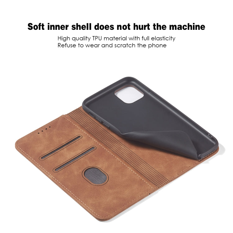 For iPhone 11 Pro Max Skin-feel Calfskin Texture Magnetic Dual-Fold Horizontal Flip Leather Case with Holder & Card Slots & Wallet