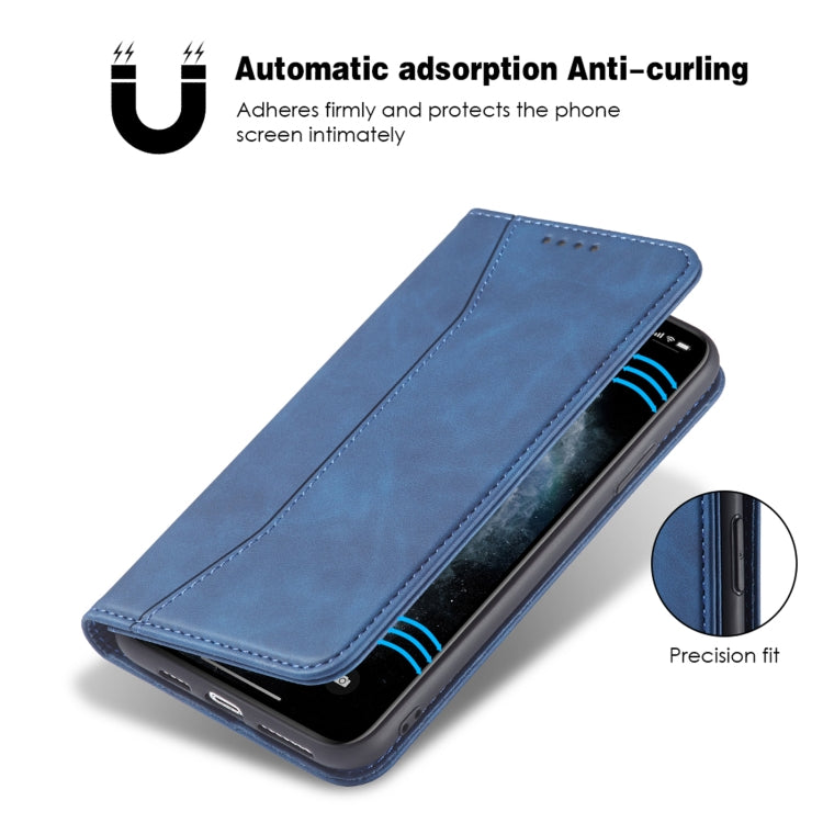For iPhone 12 mini Skin-feel Calfskin Texture Magnetic Dual-Fold Horizontal Flip Leather Case with Holder & Card Slots & Wallet