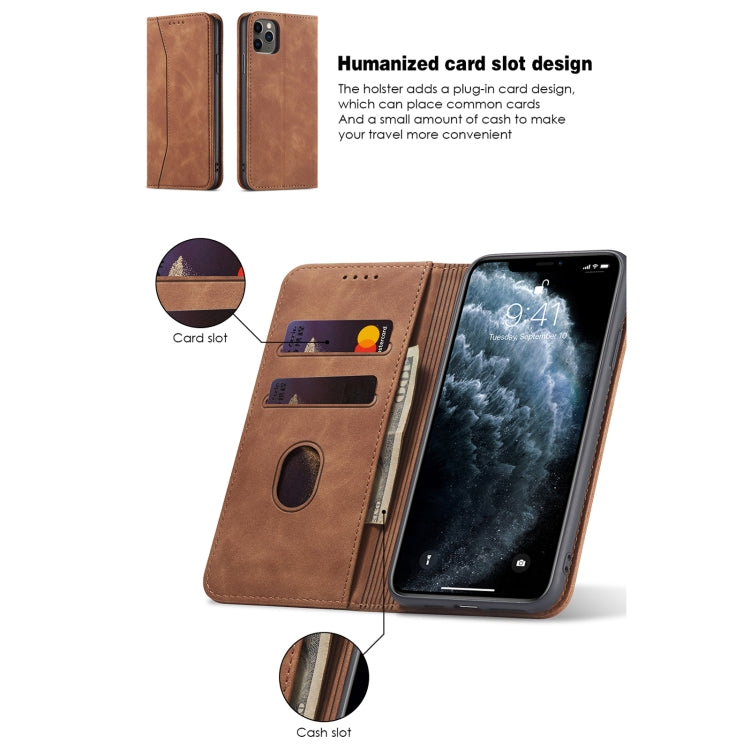 For iPhone 12 mini Skin-feel Calfskin Texture Magnetic Dual-Fold Horizontal Flip Leather Case with Holder & Card Slots & Wallet