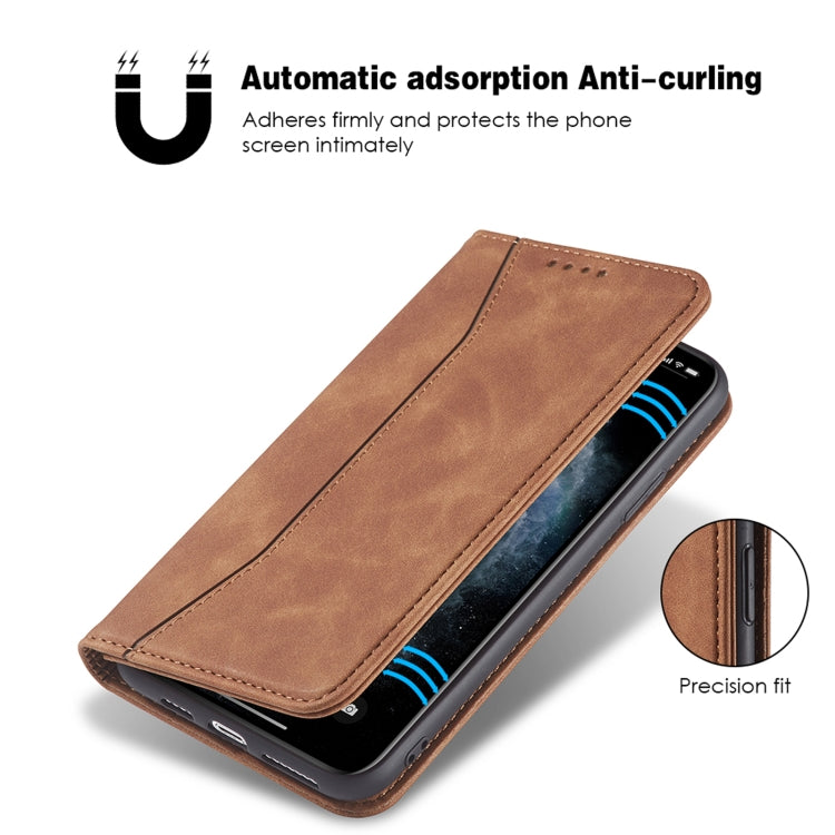 For iPhone 12 mini Skin-feel Calfskin Texture Magnetic Dual-Fold Horizontal Flip Leather Case with Holder & Card Slots & Wallet