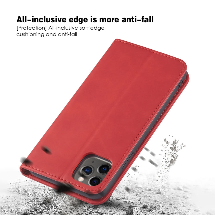 For iPhone 12 / 12 Pro Skin-feel Calfskin Texture Magnetic Dual-Fold Horizontal Flip Leather Case with Holder & Card Slots & Wallet