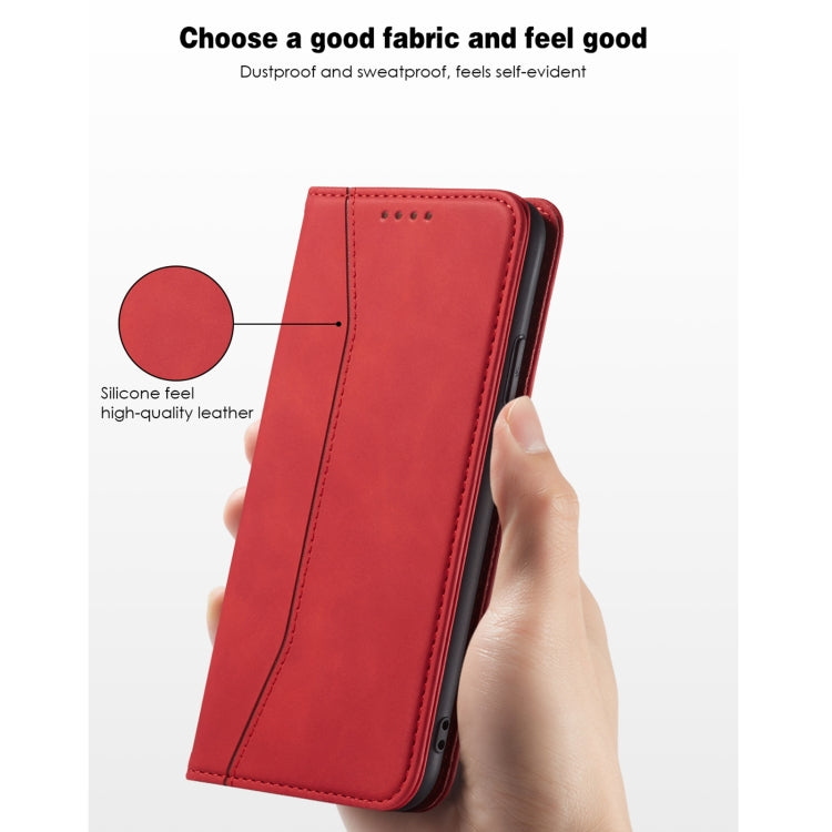 For iPhone 12 / 12 Pro Skin-feel Calfskin Texture Magnetic Dual-Fold Horizontal Flip Leather Case with Holder & Card Slots & Wallet