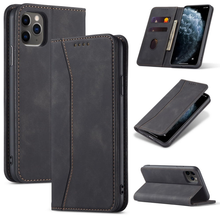 For iPhone 12 Pro Max Skin-feel Calfskin Texture Magnetic Dual-Fold Horizontal Flip Leather Case with Holder & Card Slots & Wallet
