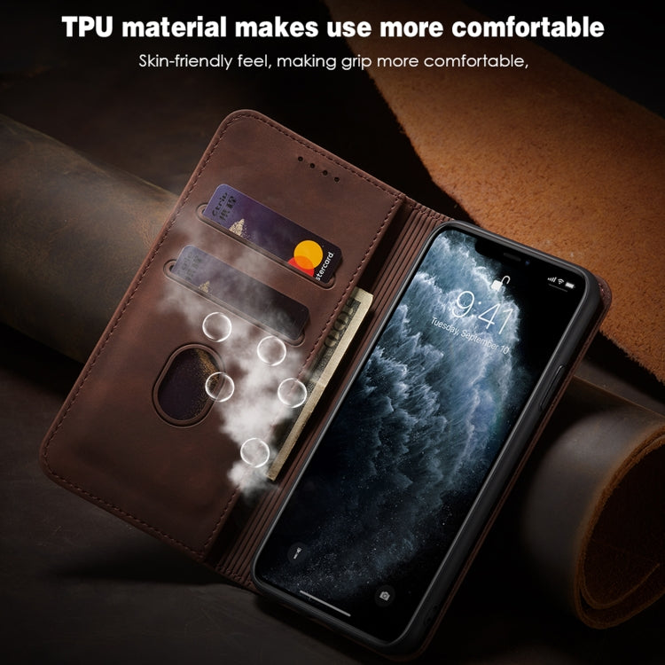For iPhone 12 Pro Max Skin-feel Calfskin Texture Magnetic Dual-Fold Horizontal Flip Leather Case with Holder & Card Slots & Wallet