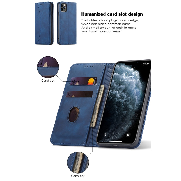 For iPhone 12 Pro Max Skin-feel Calfskin Texture Magnetic Dual-Fold Horizontal Flip Leather Case with Holder & Card Slots & Wallet
