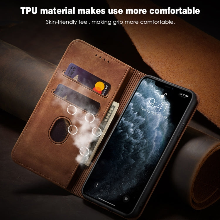 For iPhone 12 Pro Max Skin-feel Calfskin Texture Magnetic Dual-Fold Horizontal Flip Leather Case with Holder & Card Slots & Wallet