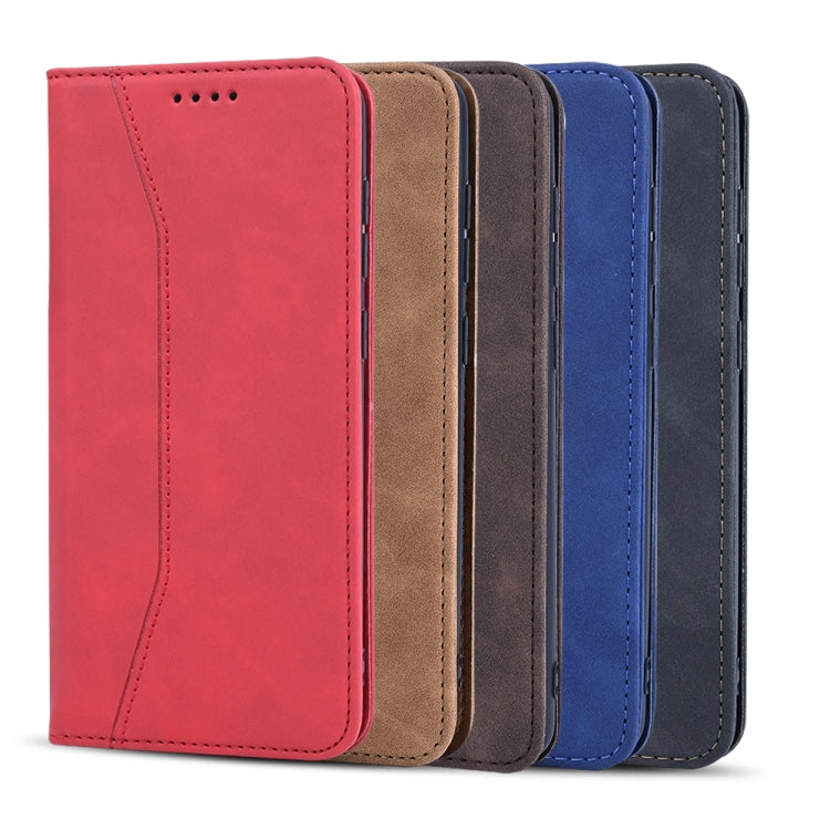 For Samsung Galaxy A21s Skin-feel Calfskin Texture Magnetic Dual-Fold Horizontal Flip Leather Case with Holder & Card Slots & Wallet