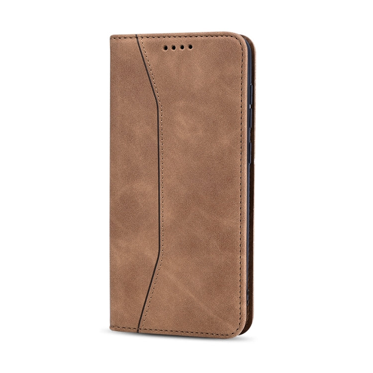For Samsung Galaxy A21s Skin-feel Calfskin Texture Magnetic Dual-Fold Horizontal Flip Leather Case with Holder & Card Slots & Wallet