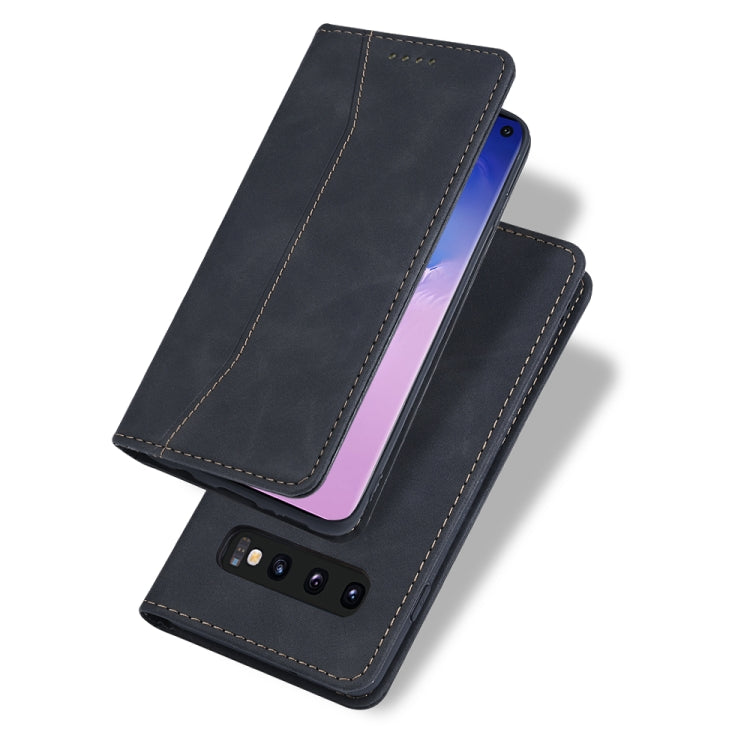 For Samsung Galaxy S10 Skin-feel Calfskin Texture Magnetic Dual-Fold Horizontal Flip Leather Case with Holder & Card Slots & Wallet