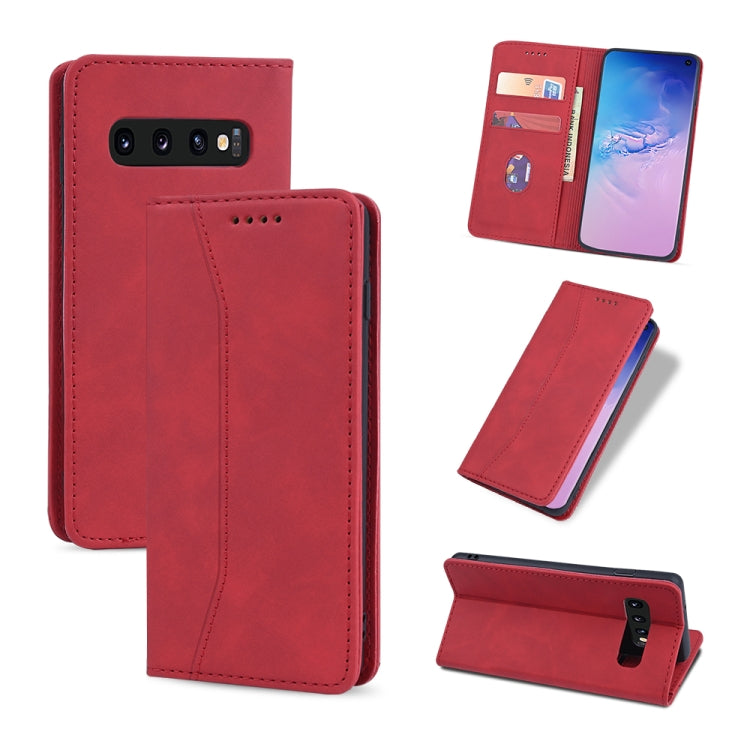 For Samsung Galaxy S10 Skin-feel Calfskin Texture Magnetic Dual-Fold Horizontal Flip Leather Case with Holder & Card Slots & Wallet