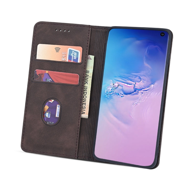 For Samsung Galaxy S10 Skin-feel Calfskin Texture Magnetic Dual-Fold Horizontal Flip Leather Case with Holder & Card Slots & Wallet