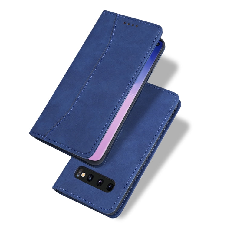 For Samsung Galaxy S10 Skin-feel Calfskin Texture Magnetic Dual-Fold Horizontal Flip Leather Case with Holder & Card Slots & Wallet