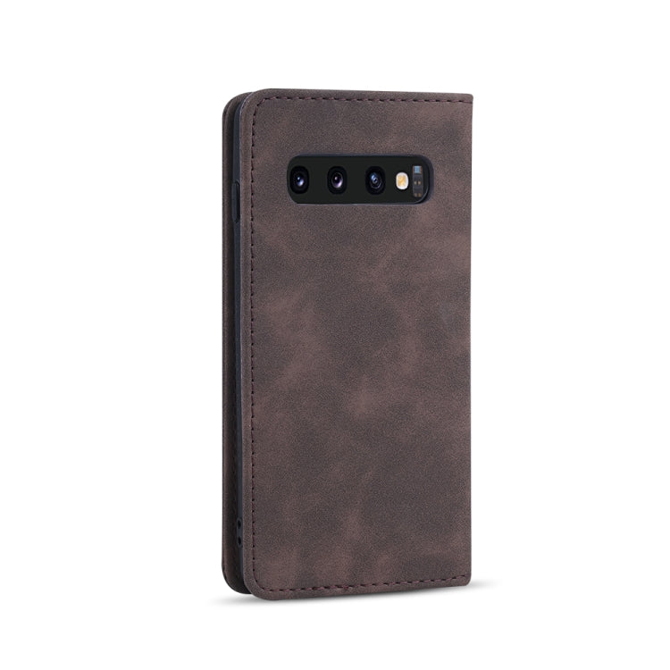 For Samsung Galaxy S10 Skin-feel Calfskin Texture Magnetic Dual-Fold Horizontal Flip Leather Case with Holder & Card Slots & Wallet