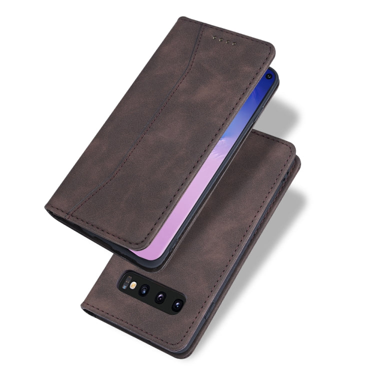 For Samsung Galaxy S10 Skin-feel Calfskin Texture Magnetic Dual-Fold Horizontal Flip Leather Case with Holder & Card Slots & Wallet