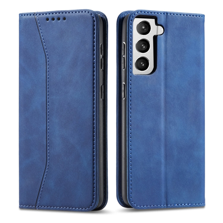 For Samsung Galaxy S21+ 5G Skin-feel Calfskin Texture Magnetic Dual-Fold Horizontal Flip Leather Case with Holder & Card Slots & Wallet