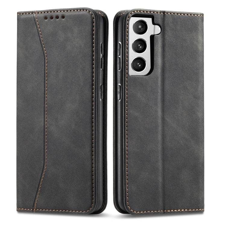 For Samsung Galaxy S21 Ultra 5G Skin-feel Calfskin Texture Magnetic Dual-Fold Horizontal Flip Leather Case with Holder & Card Slots & Wallet