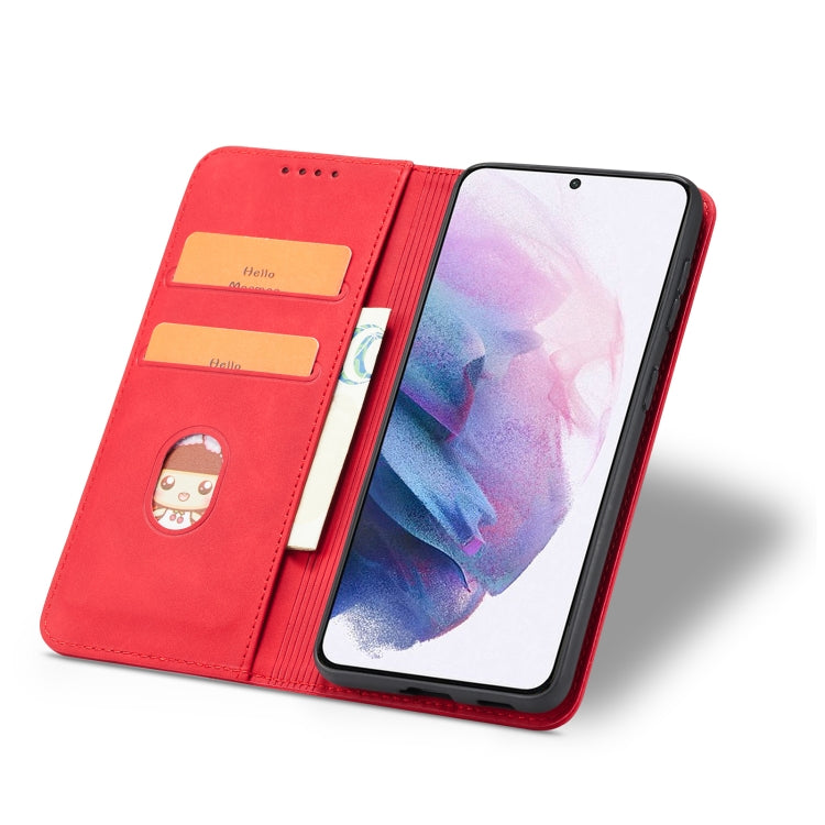 For Samsung Galaxy S21 Ultra 5G Skin-feel Calfskin Texture Magnetic Dual-Fold Horizontal Flip Leather Case with Holder & Card Slots & Wallet