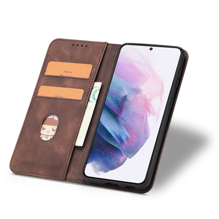 For Samsung Galaxy S21 Ultra 5G Skin-feel Calfskin Texture Magnetic Dual-Fold Horizontal Flip Leather Case with Holder & Card Slots & Wallet