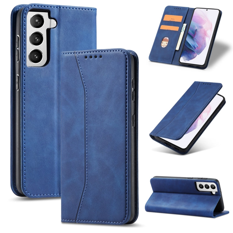 For Samsung Galaxy S21 Ultra 5G Skin-feel Calfskin Texture Magnetic Dual-Fold Horizontal Flip Leather Case with Holder & Card Slots & Wallet