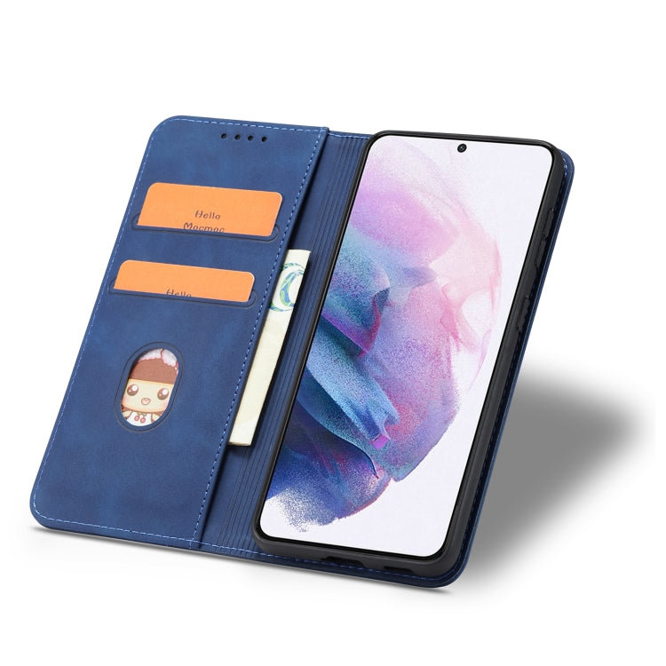 For Samsung Galaxy S21 Ultra 5G Skin-feel Calfskin Texture Magnetic Dual-Fold Horizontal Flip Leather Case with Holder & Card Slots & Wallet