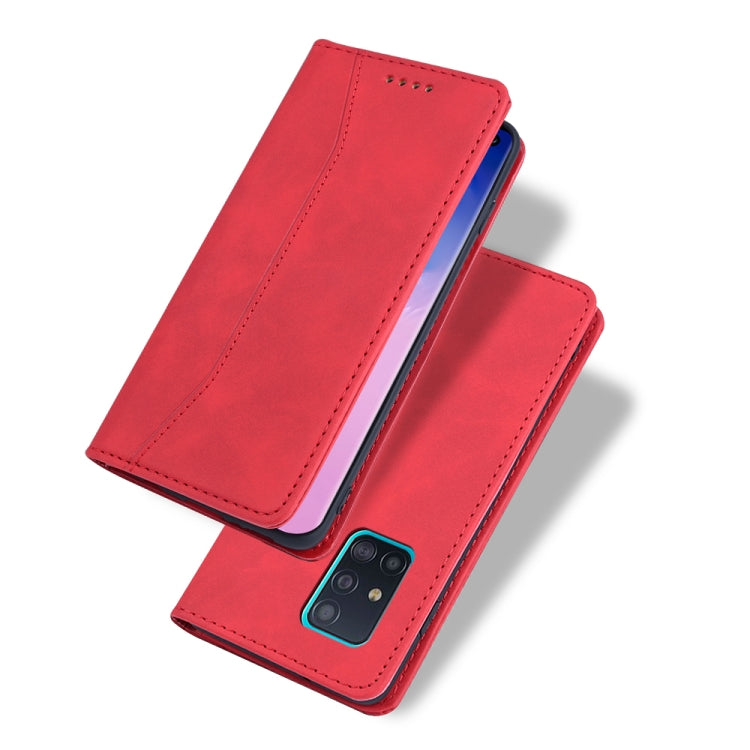 For Samsung Galaxy A51 4G Skin-feel Calfskin Texture Magnetic Dual-Fold Horizontal Flip Leather Case with Holder & Card Slots & Wallet