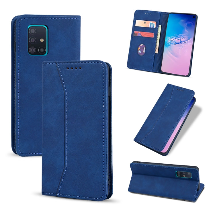 For Samsung Galaxy A51 4G Skin-feel Calfskin Texture Magnetic Dual-Fold Horizontal Flip Leather Case with Holder & Card Slots & Wallet
