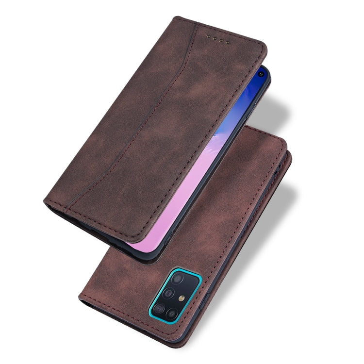 For Samsung Galaxy A51 4G Skin-feel Calfskin Texture Magnetic Dual-Fold Horizontal Flip Leather Case with Holder & Card Slots & Wallet