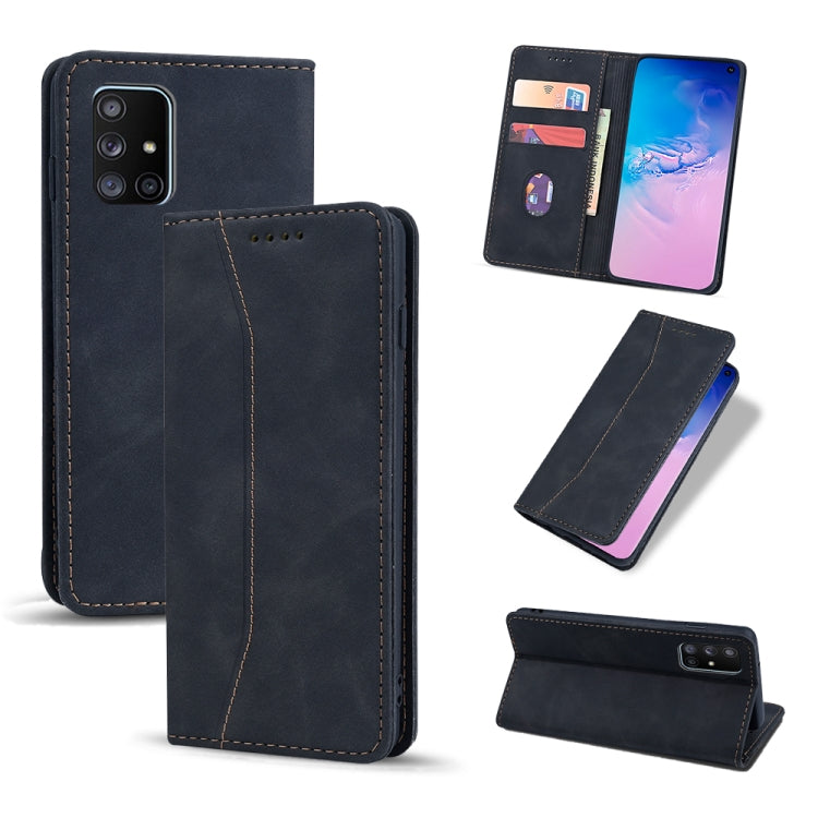For Samsung Galaxy A71 4G Skin-feel Calfskin Texture Magnetic Dual-Fold Horizontal Flip Leather Case with Holder & Card Slots & Wallet