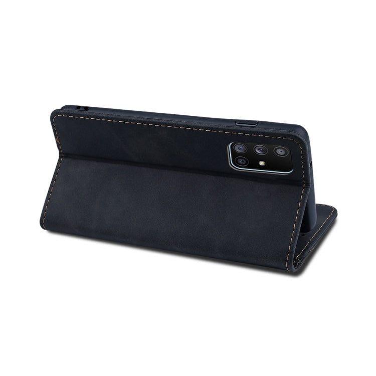 For Samsung Galaxy A71 4G Skin-feel Calfskin Texture Magnetic Dual-Fold Horizontal Flip Leather Case with Holder & Card Slots & Wallet