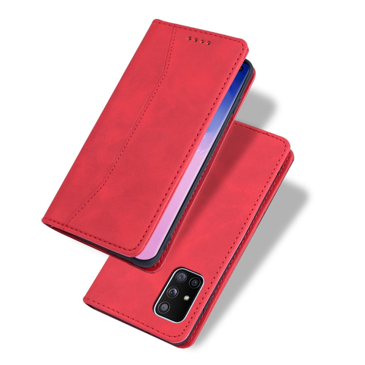 For Samsung Galaxy A71 4G Skin-feel Calfskin Texture Magnetic Dual-Fold Horizontal Flip Leather Case with Holder & Card Slots & Wallet