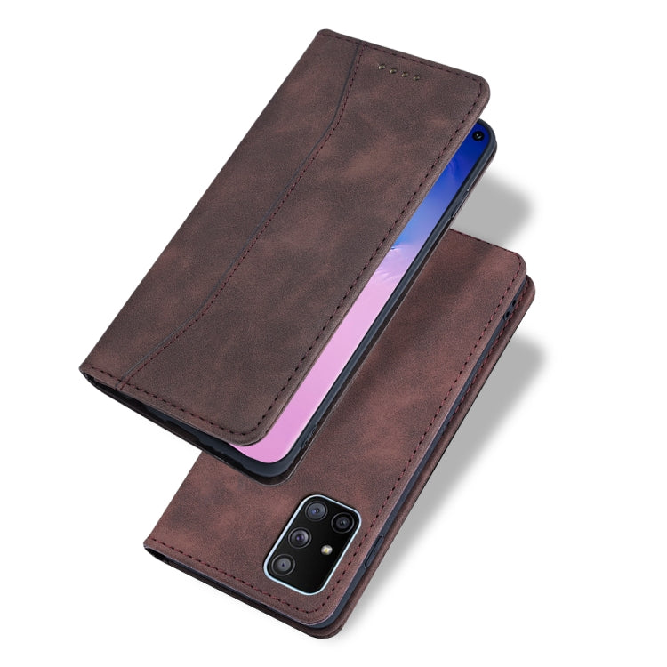 For Samsung Galaxy A71 4G Skin-feel Calfskin Texture Magnetic Dual-Fold Horizontal Flip Leather Case with Holder & Card Slots & Wallet