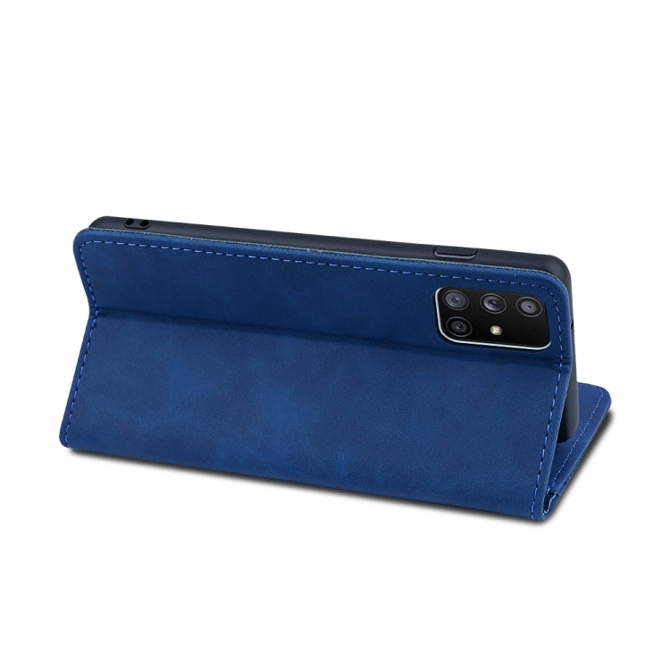 For Samsung Galaxy A71 4G Skin-feel Calfskin Texture Magnetic Dual-Fold Horizontal Flip Leather Case with Holder & Card Slots & Wallet