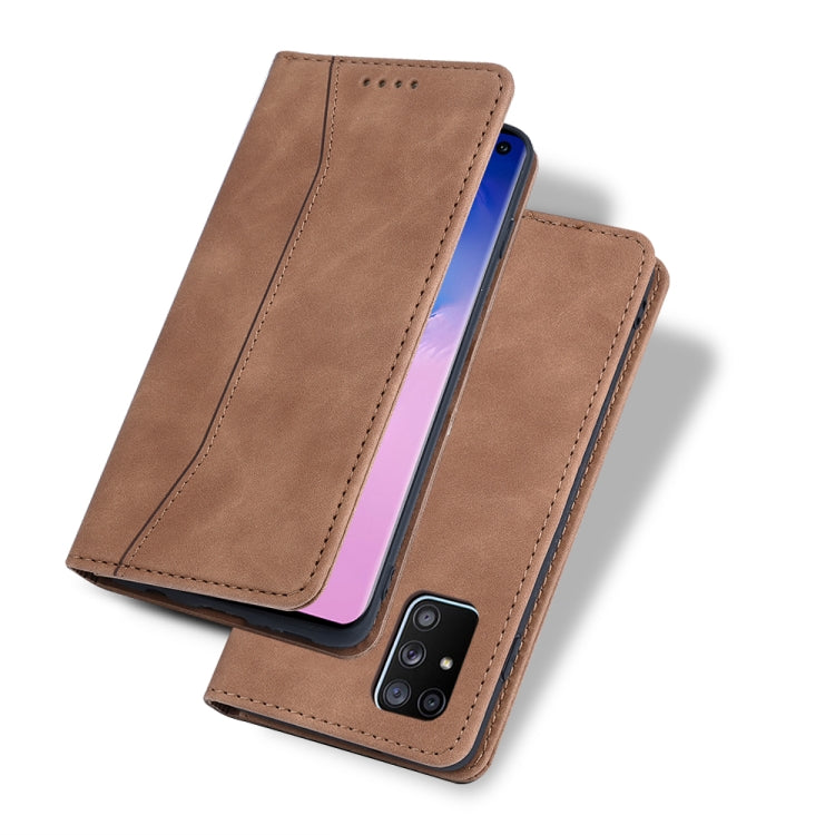 For Samsung Galaxy A71 4G Skin-feel Calfskin Texture Magnetic Dual-Fold Horizontal Flip Leather Case with Holder & Card Slots & Wallet