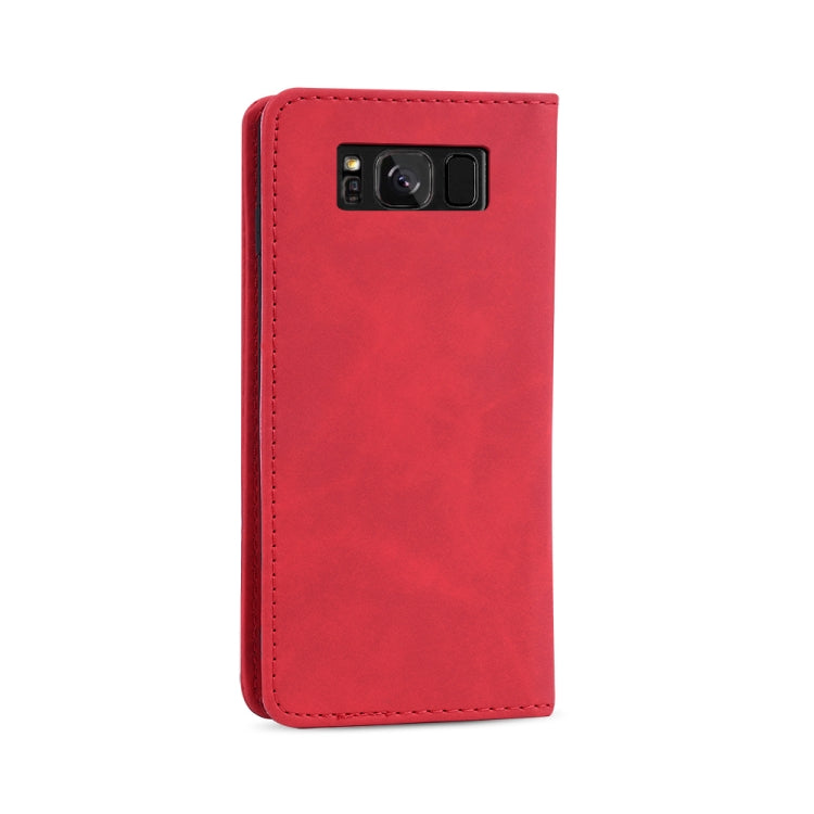 For Samsung Galaxy S8 Skin-feel Calfskin Texture Magnetic Dual-Fold Horizontal Flip Leather Case with Holder & Card Slots & Wallet