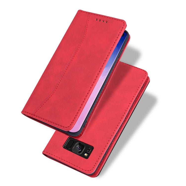 For Samsung Galaxy S8 Skin-feel Calfskin Texture Magnetic Dual-Fold Horizontal Flip Leather Case with Holder & Card Slots & Wallet