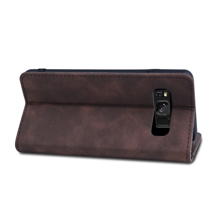 For Samsung Galaxy S8 Skin-feel Calfskin Texture Magnetic Dual-Fold Horizontal Flip Leather Case with Holder & Card Slots & Wallet