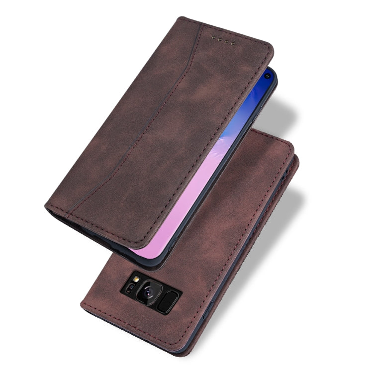 For Samsung Galaxy S8 Skin-feel Calfskin Texture Magnetic Dual-Fold Horizontal Flip Leather Case with Holder & Card Slots & Wallet