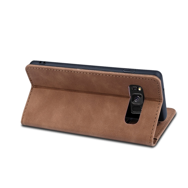 For Samsung Galaxy S8 Skin-feel Calfskin Texture Magnetic Dual-Fold Horizontal Flip Leather Case with Holder & Card Slots & Wallet