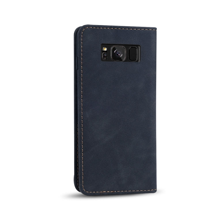 For Samsung Galaxy S8+ Skin-feel Calfskin Texture Magnetic Dual-Fold Horizontal Flip Leather Case with Holder & Card Slots & Wallet