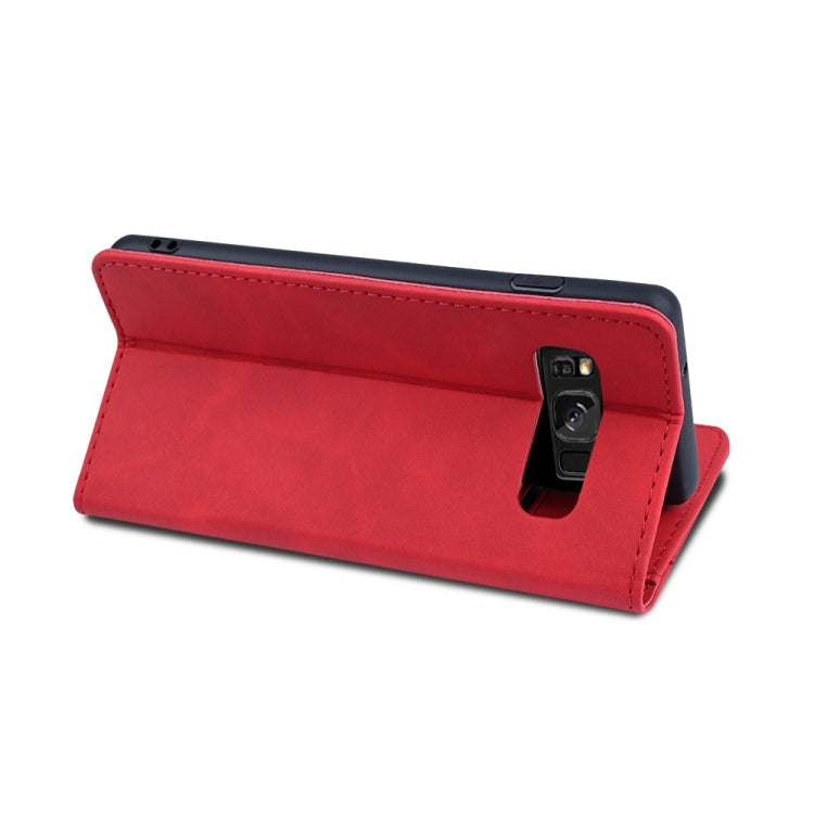 For Samsung Galaxy S8+ Skin-feel Calfskin Texture Magnetic Dual-Fold Horizontal Flip Leather Case with Holder & Card Slots & Wallet