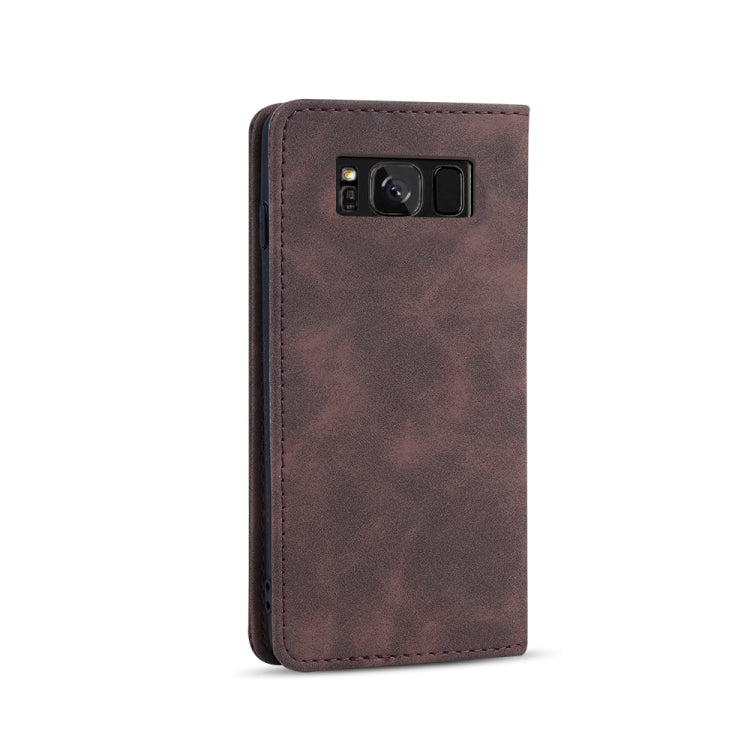 For Samsung Galaxy S8+ Skin-feel Calfskin Texture Magnetic Dual-Fold Horizontal Flip Leather Case with Holder & Card Slots & Wallet