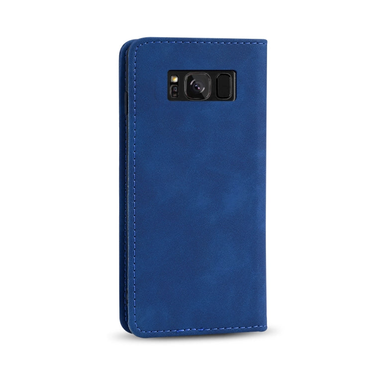 For Samsung Galaxy S8+ Skin-feel Calfskin Texture Magnetic Dual-Fold Horizontal Flip Leather Case with Holder & Card Slots & Wallet