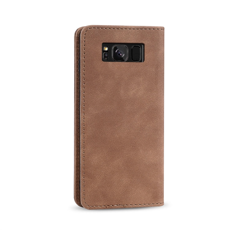 For Samsung Galaxy S8+ Skin-feel Calfskin Texture Magnetic Dual-Fold Horizontal Flip Leather Case with Holder & Card Slots & Wallet