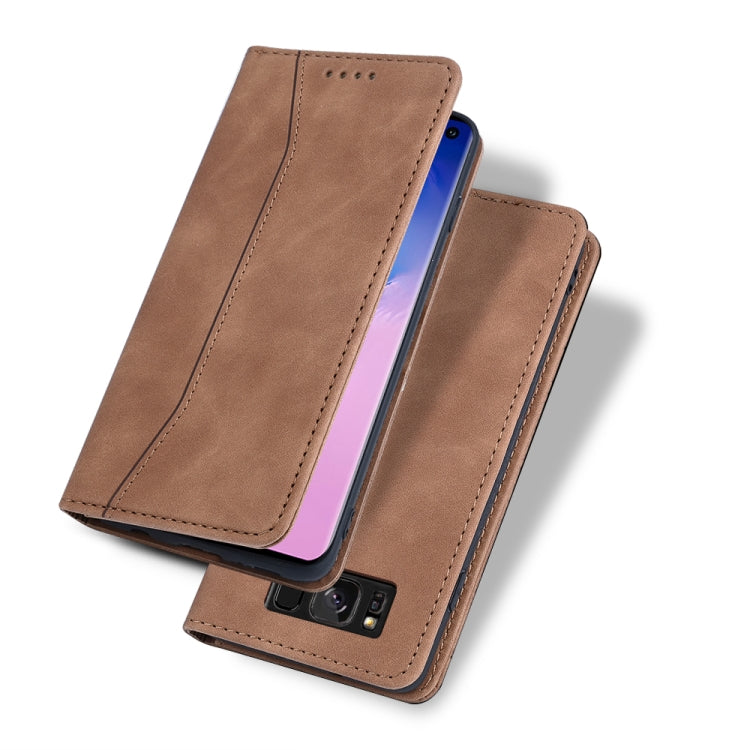 For Samsung Galaxy S8+ Skin-feel Calfskin Texture Magnetic Dual-Fold Horizontal Flip Leather Case with Holder & Card Slots & Wallet