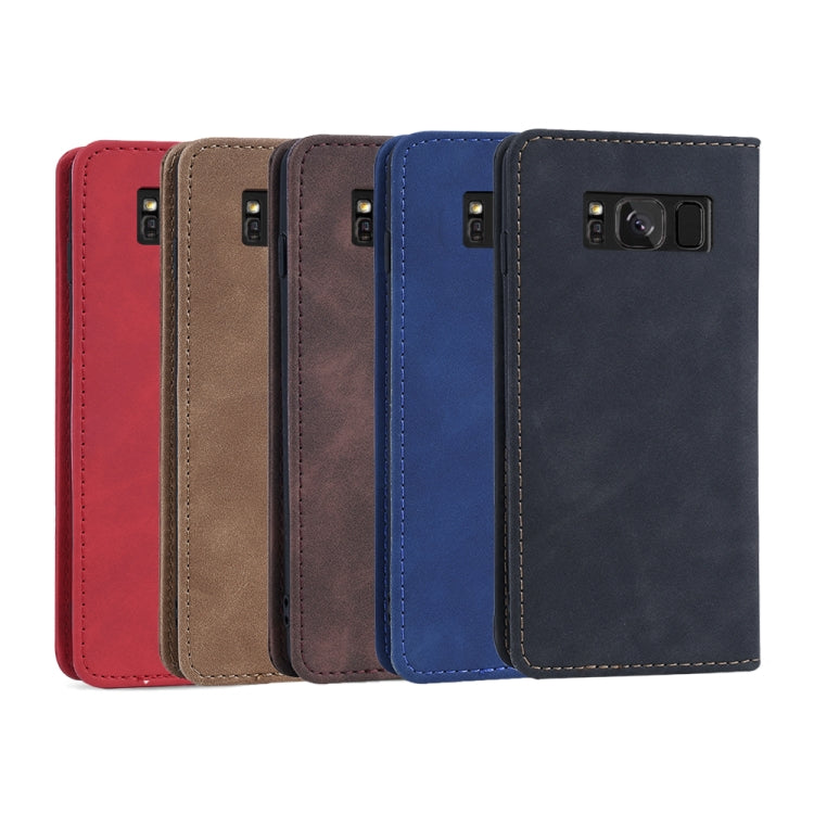 For Samsung Galaxy S8+ Skin-feel Calfskin Texture Magnetic Dual-Fold Horizontal Flip Leather Case with Holder & Card Slots & Wallet